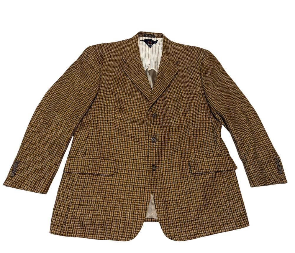 Vintage 90s Tommy Hilfiger Tweed Houndstooth Blazer Made in USA Men 46R